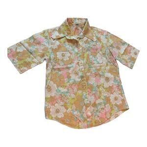 Vintage 60s button up shirt sleeve shirt womens size small floral hippie boho 70